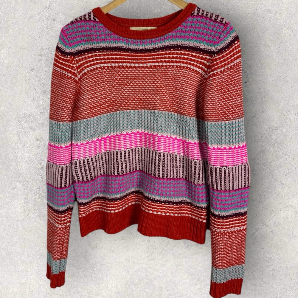 Rewind Striped Crew Neck Red Purple Pink‎ Knit Sweater Womens Size Large Boho L